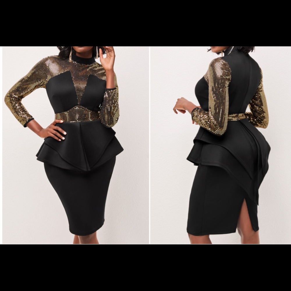 Black and Gold Peplum dress